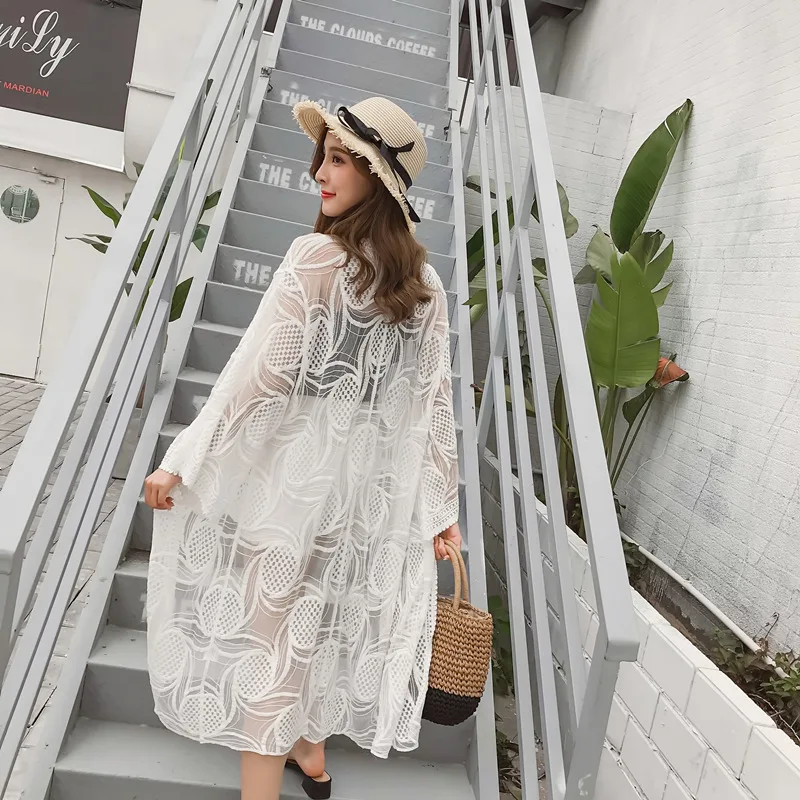 

Summer Beach Cover Up Sexy Long Dress White Lace Loose Beach tunic Beachwear Ladies Stylish Ropa de Playa Para Mujer Swimsuit