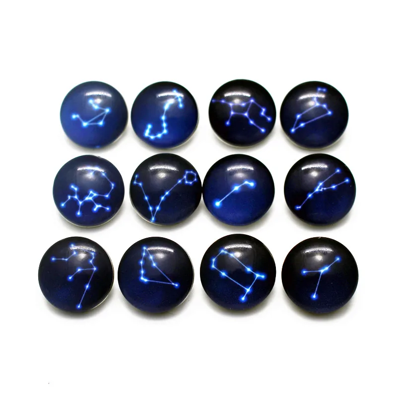 

50 шт./лот mixs простой 12 созвездий узор застежка-кнопка печать стекло Застежка-талисман подходит для 18 мм DIY имбирный браслет ювелирные издели...