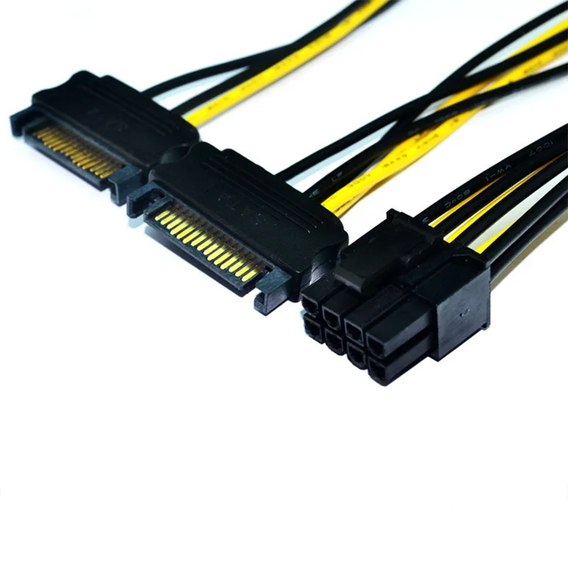 AT Dual 15Pin SATA Male к PCI E PCIe видеокарта видеодисплей 8Pin 18AWG провод ПК DIY Мужской кабель