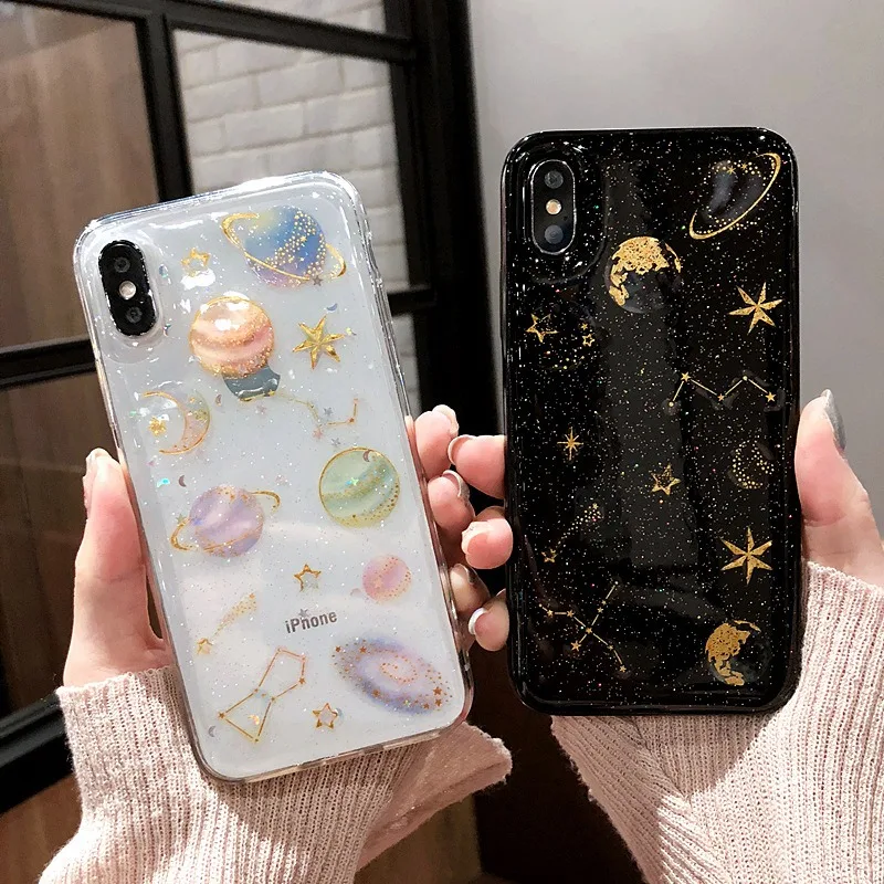 

Tfshining Glitter Universe Planet Phone Case For iphone 11 11 Pro Max XS MAX X XR 6 6s 7 8 Plus Star Bling Moon Soft TPU Cover