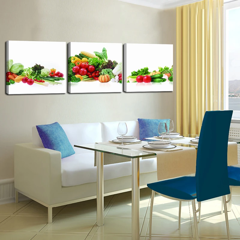 3 шт. СОВРЕМЕННЫЕ КРАСОЧНЫЕ зеленые фрукты и овощи домашний Декор стены Искусство