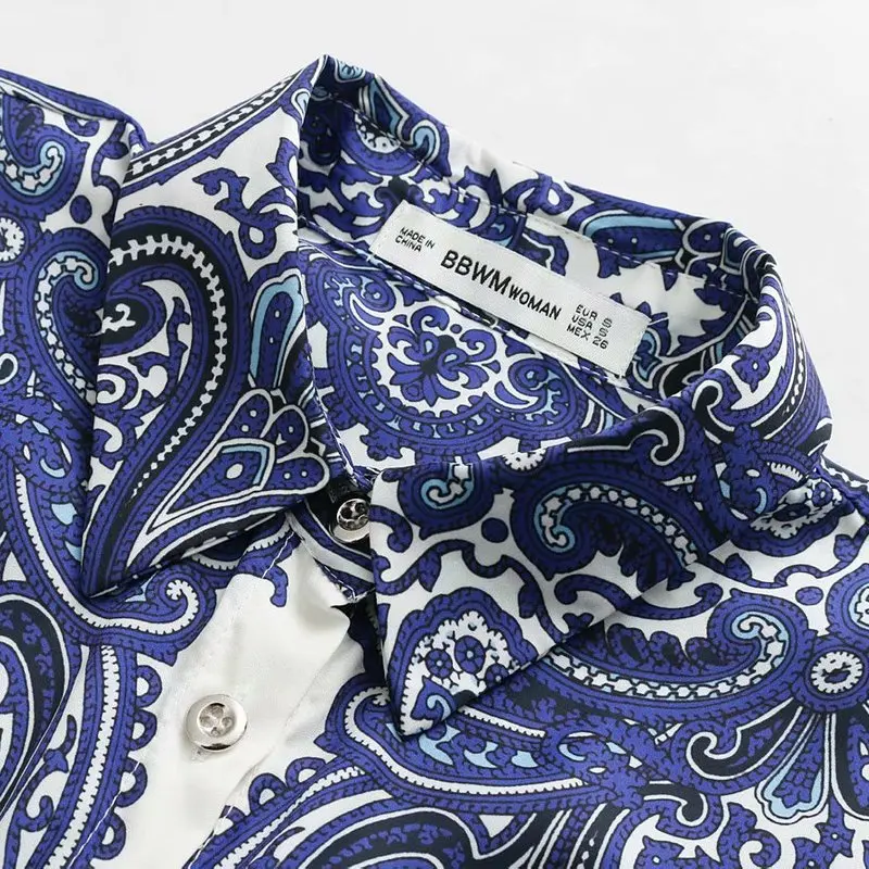 Hot sale European and American fashion wind blue white porcelain printing shirt BB45-9044 |