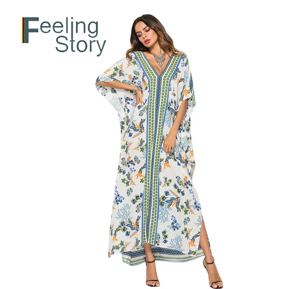 Цветочный принт Boho Макси платье женские платья новое поступление 2019 свободный