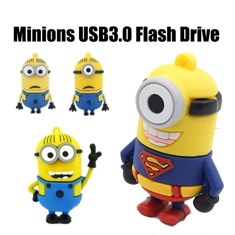 Мультяшный флеш-накопитель с миньонами, USB флеш-накопитель, силиконовая флешка, 32 ГБ, 64 ГБ, 128 ГБ, 256 ГБ, USB, 3,0, USB, карта памяти, рождественский подарок