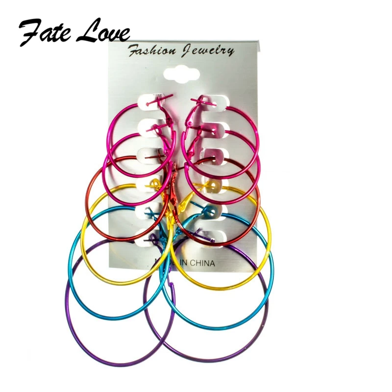 Любовь судьба Мода 6 пар/компл. красочные серьги обруча Маленький Большой Круг