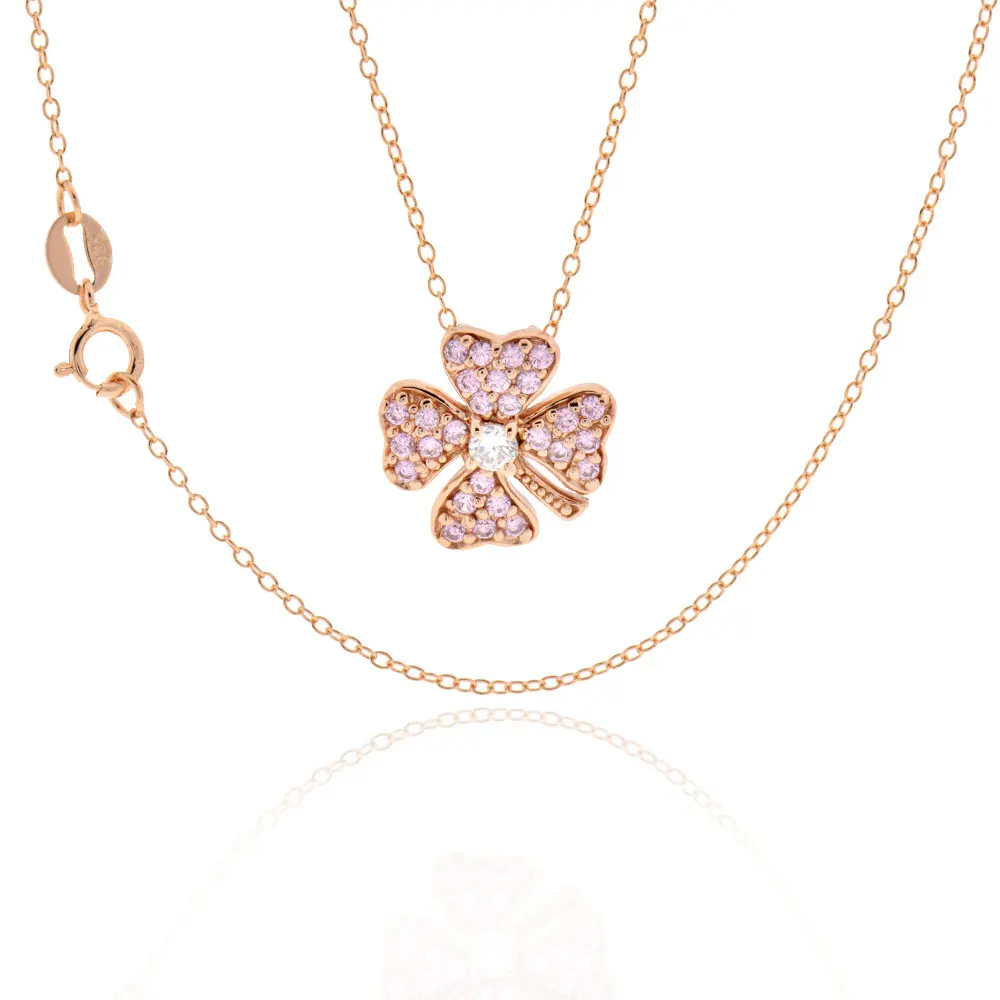 Стерлингового серебра розового золота фианит четыре кулон в виде клевера