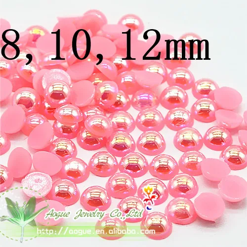 

8,10,12mm hot pink AB color Half Round Flatback Pearls ABS Imitation Pearl Beads Free Shipping