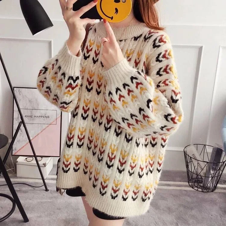 2020 autumn and winter new Korean version of the loose large size thick sweater pullover shirt women's clothing | Женская одежда