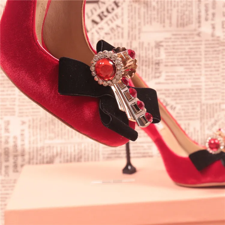 

2019 High Heel Wedding Party Shoes Women Pumps Stiletto Thin Heel Pointed Toe Diamond Matal Zapatos Dress Low 6cm heel