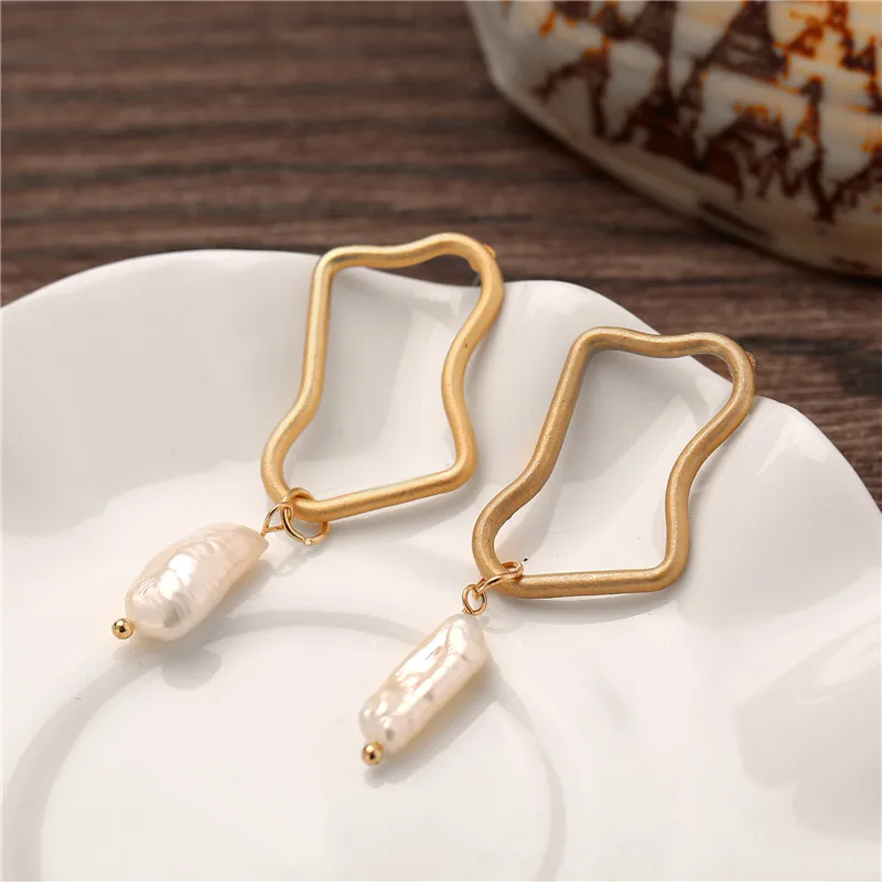 Женские Геометрические серьги из натурального пресноводного жемчуга