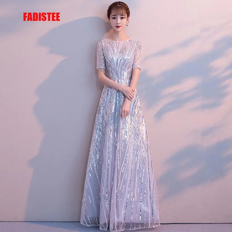 FADISTEE Новое поступление Роскошные вечерние платья вечернее платье Vestido de Festa роскошные серебряные блестки Половина рукава Пром Кружева длинный стиль