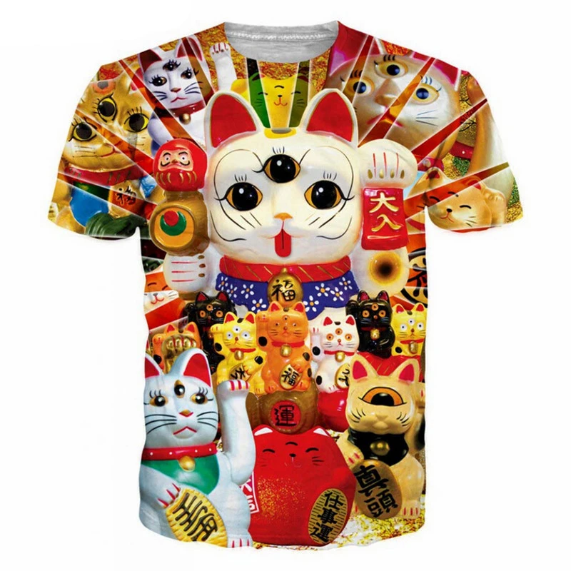 Футболка Lucky Cat Японская уличная одежда с благословением классные Красочные