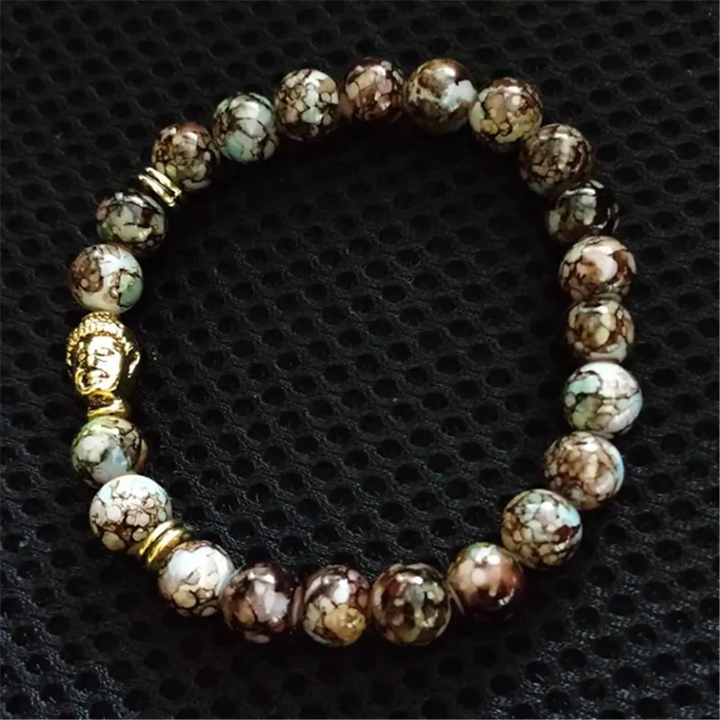 Популярные Классические браслеты из Натурального Камня Будда золотого цвета