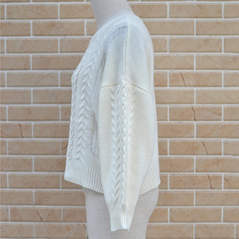 Autumn Winter Pullovers womens 2019 Knitted Women white Pullover Bat Sleeve Hole Sweater female Casual Loose Female Jumper pull | Женская
