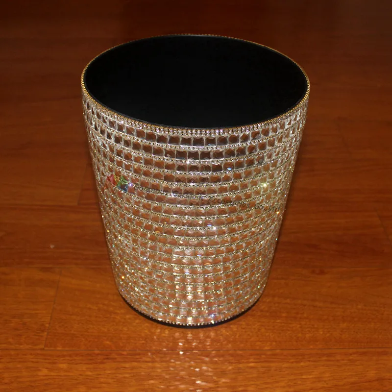 Bling Круглый кристаллический горный хрусталь мусорные ящики бумажная корзина офисная мусорная корзина настольная мусорный ящик столовая кухня контейнер для хранения может