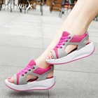 Сандалии женские на платформе, Повседневные Дышащие сетчатые кроссовки на танкетке, карамельные цвета, на шнуровке, WSH3279