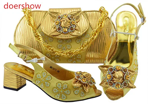 

doershow Selling African Shoe and Bag Set High Quality Italian Shoe with Matching Bag Ladies Matching Shoes and Bag set !BF1-34