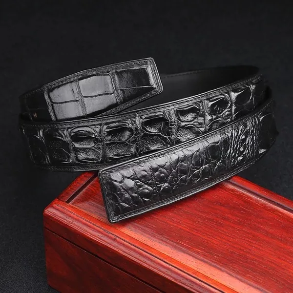 Authentic Real Crocodile Head Skin Male Belt without Buckle Genuine Exotic Alligator Leather Belt Classical Men's Waist Strap