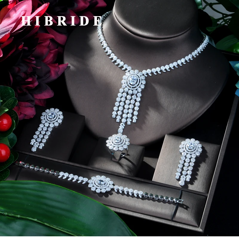 HIBRIDE Новые Ювелирные наборы с кисточками для женщин Свадебные кубические