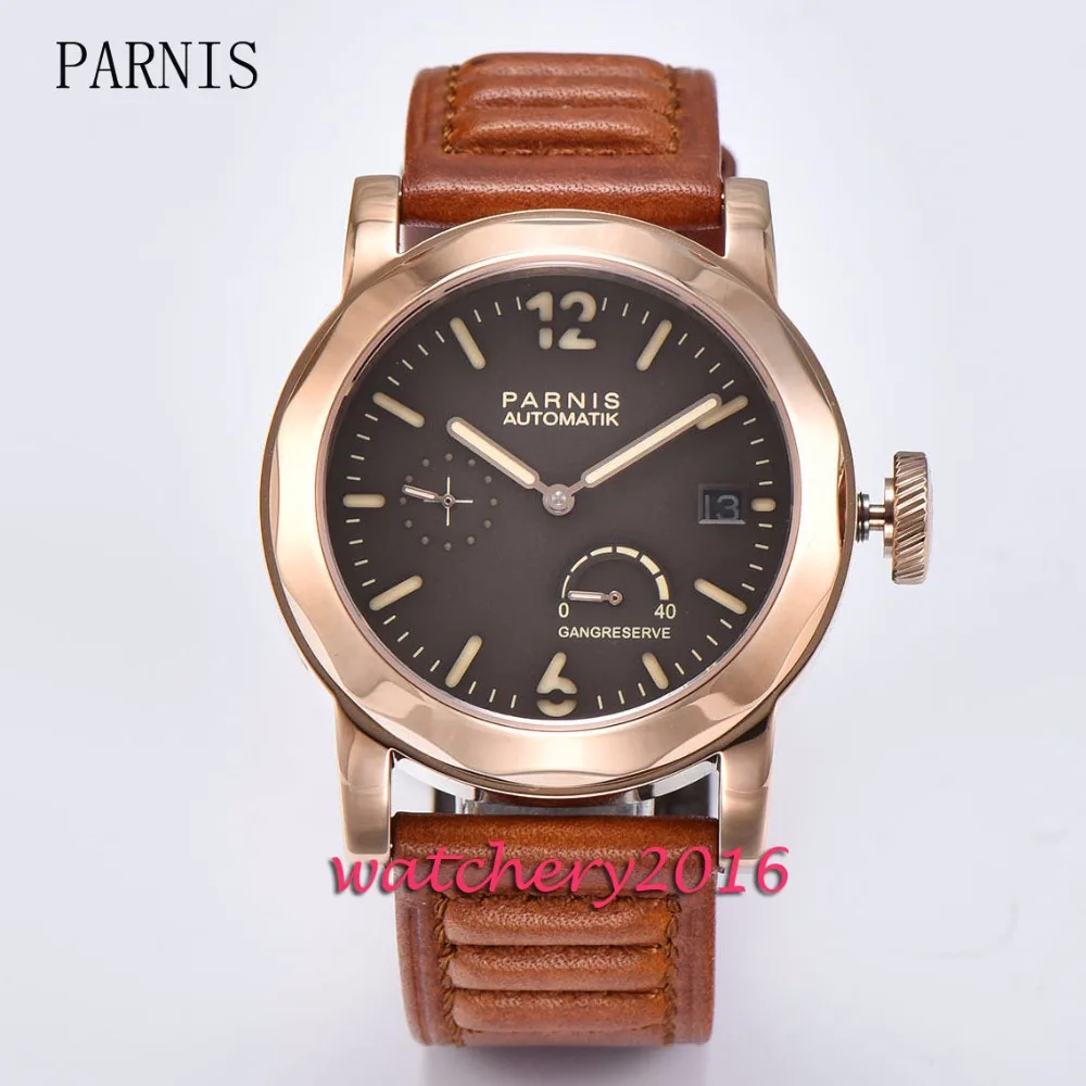 Военные 44 мм парниш кофе циферблат светящиеся стрелки Дата роза золотой чехол ST