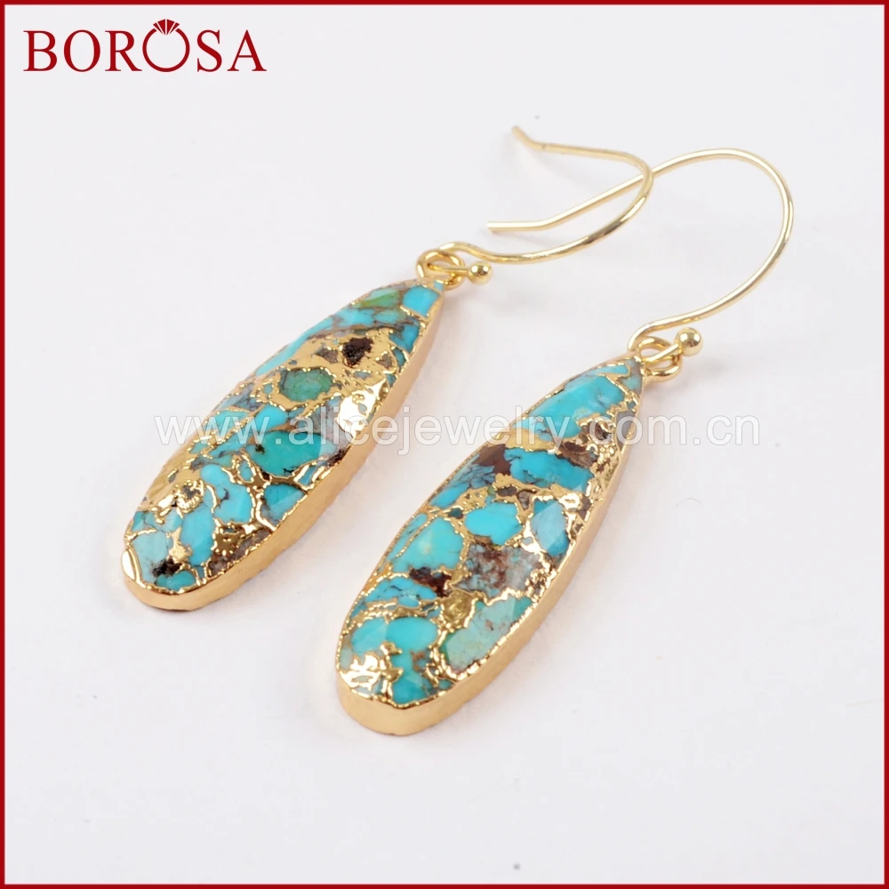 BOROSA 5Pairs Teardrop Gold Color Natural Copper Turquoises Earrings Drop Jewelry for Women G1547-E | Украшения и аксессуары