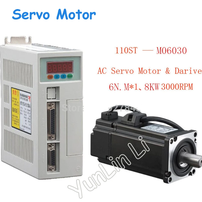 

6N.M 1.8KW 3000RPM 110ST AC Servo Motor 110ST-M06030 + Matched Servo Driver +cable complete motor kits