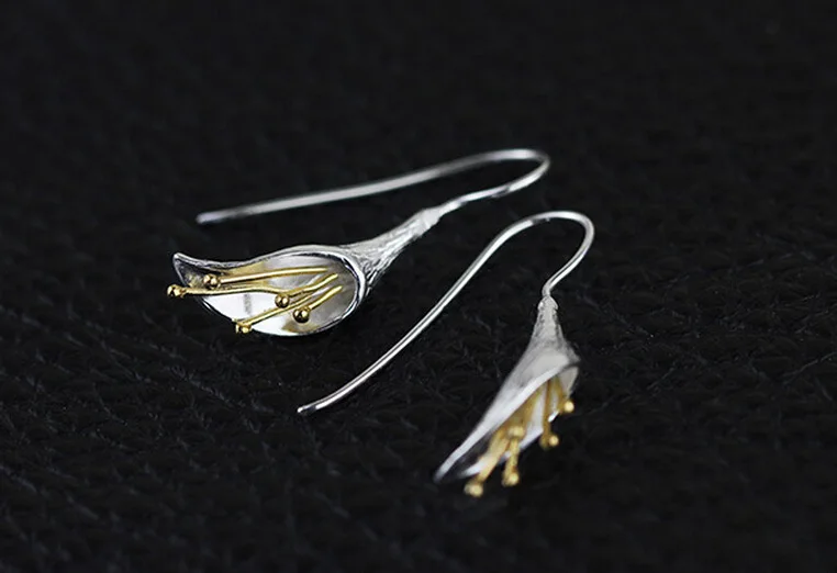 Серьги-подвески из серебра 925 пробы с цветком ювелирные изделия бесплатная