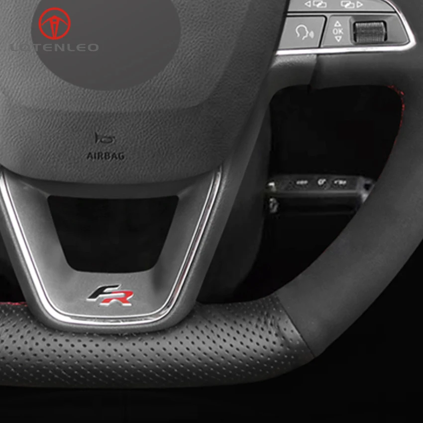 LQTENLEO черный чехол на руль из натуральной кожи и замши для Seat Leon Cupra R Leon ST Cupra Ateca FR