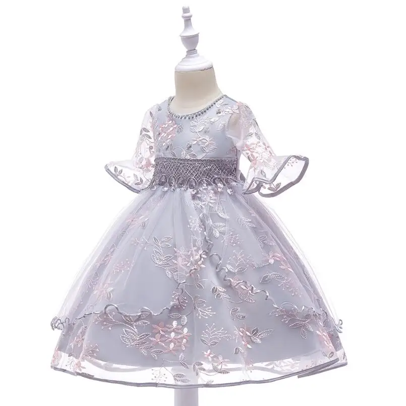 Girl Flare sleeves Embroidered Gauze Princess Dress Neckline Beaded For Child's Wedding Birthday Party Outfits | Детская одежда и