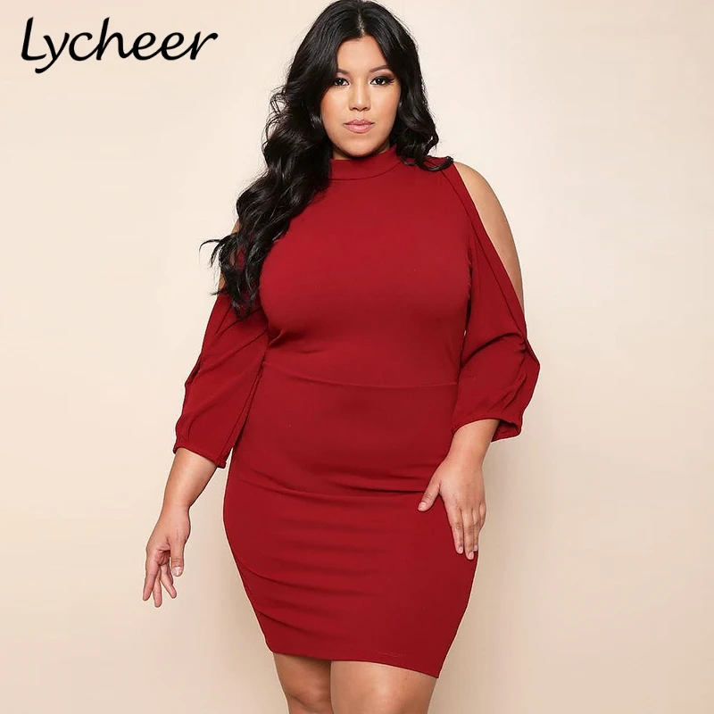 Lycheer плюс размер летние платья сексуальное платье с открытыми плечами женское