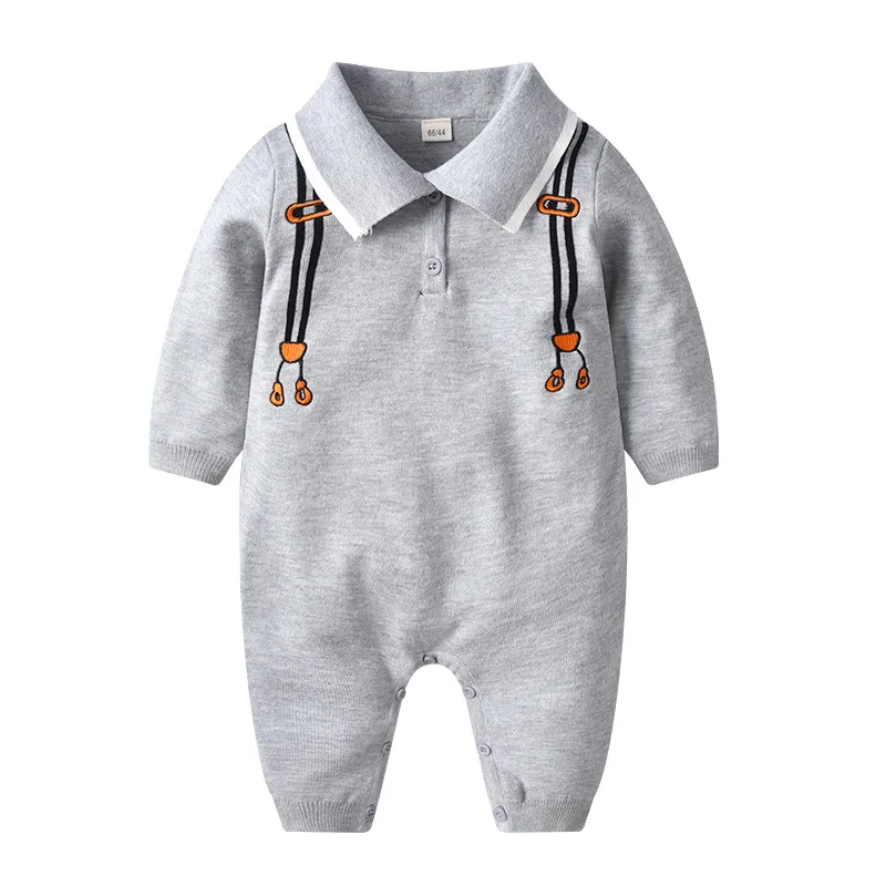 

Newborn Baby Boy Clothes Autum Spring Baby Jumpsuit Cotton Full Turn-down Collar Gentleman Baby Knit Romper Clothing