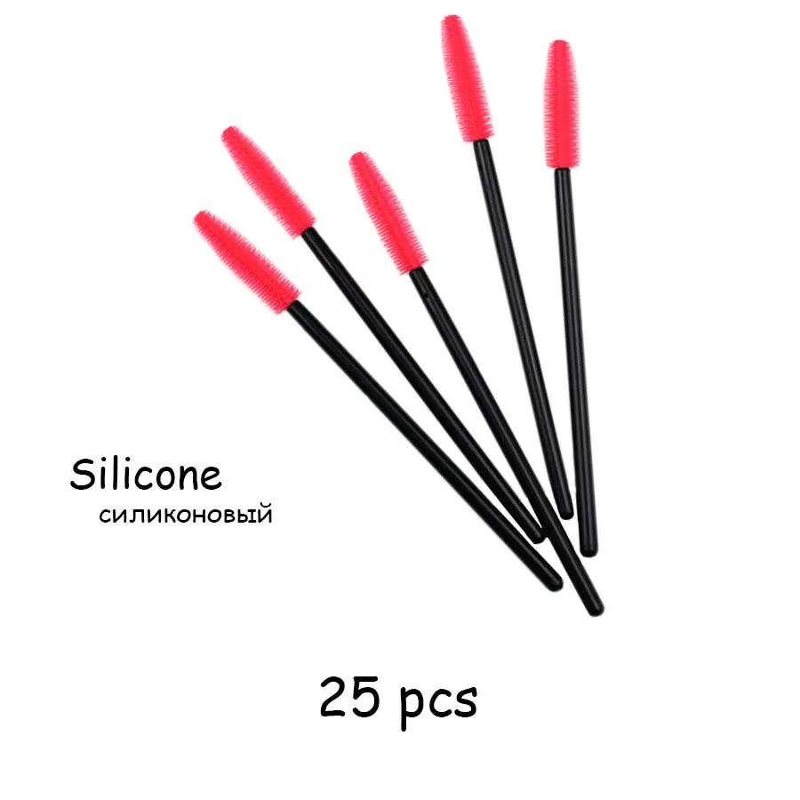 25pcs Deep Pink 25/50 шт./лот одноразовые нейлоновые силиконовые щетки для туши кисти ресницы гибкие кисти для макияжа для наращивания ресниц Инструменты - Цвет: 25pcs Deep Pink