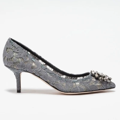 Grey Heel 6cm Кружевные туфли-лодочки ярких цветов; женские туфли-гладиаторы с острым закрытым носком; удобные женские туфли-лодочки из натуральной кожи; Zapatos - Цвет: Grey Heel 6cm