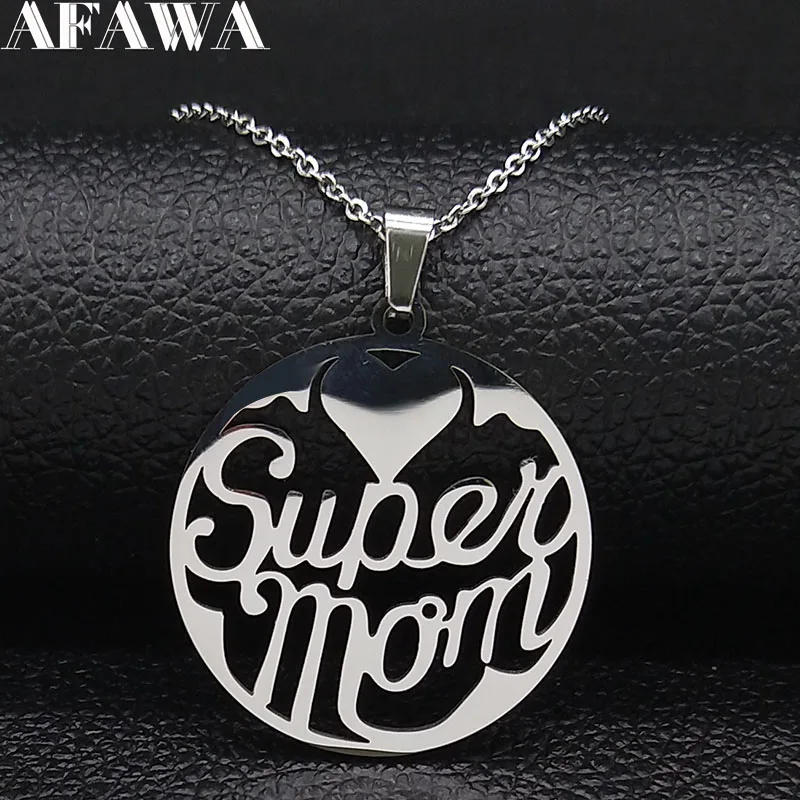 2021 модное эффектное Ожерелье Из Нержавеющей Стали Super Mom для женщин Серебряное