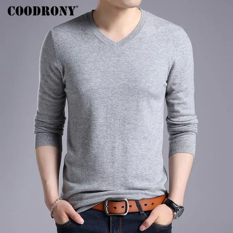 COODRONY, свитер из мериносовой шерсти, мужской, Повседневный, классический, с v-образным вырезом, Pull Homme,, зима, Новое поступление, Мужской пуловер, свитера, разные цвета, 309