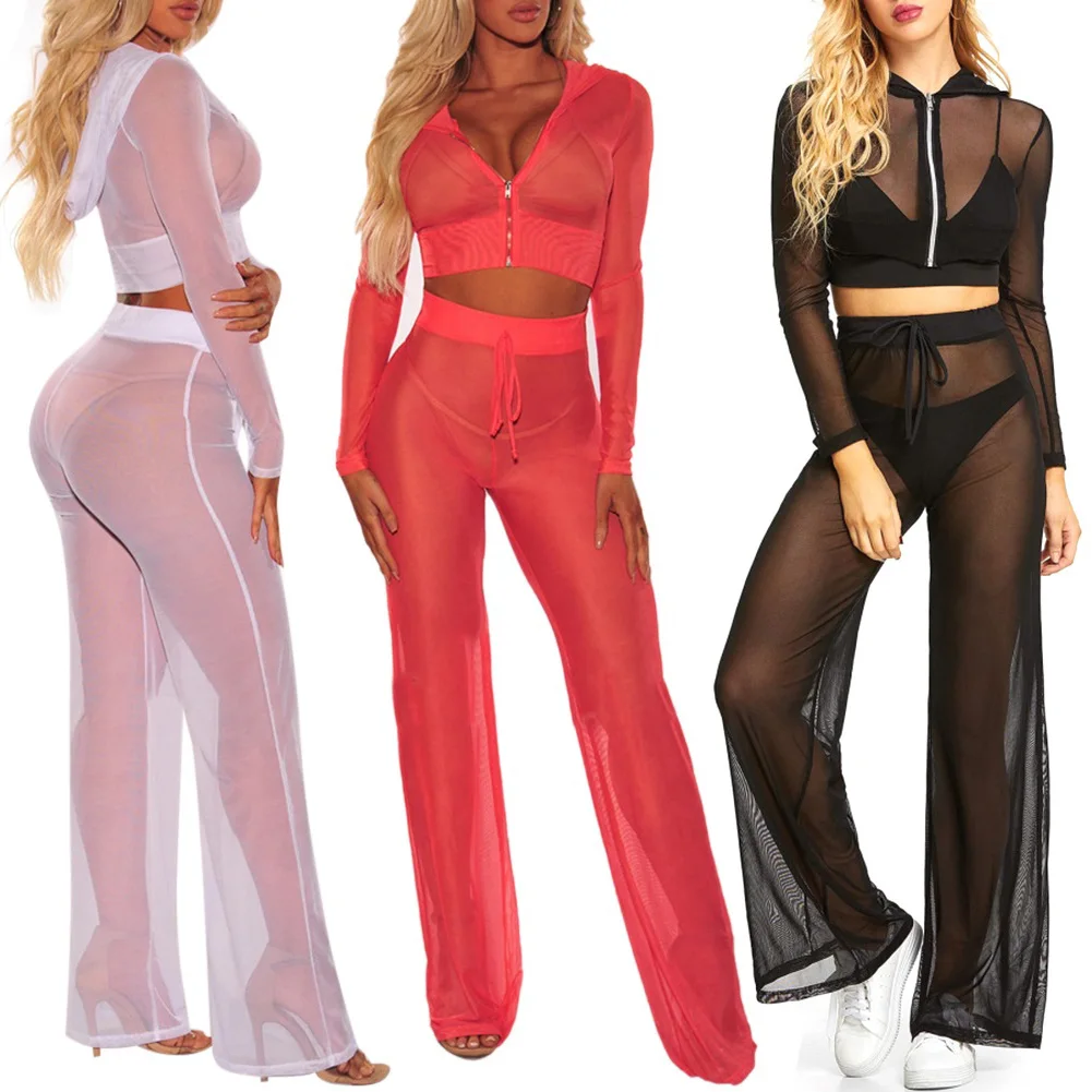 Новинка комплект из 2 предметов Женский сетчатый бикини с капюшоном укороченный