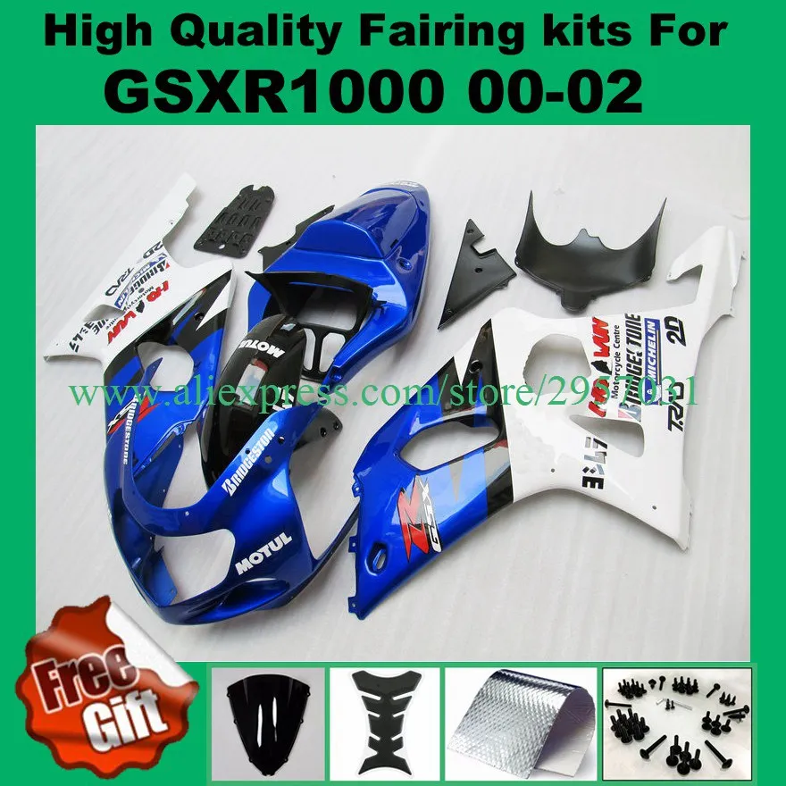 

9gifts Injection Fairing kit for SUZUKI GSXR1000 2000 2001 2002 GSX-R1000 00 01 02 GSXR 1000 00-02 K1 K2 Fairing kits blue white
