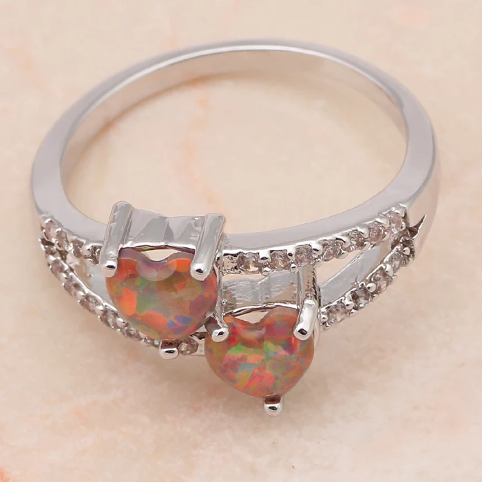 Два сердца Дизайн Сияющий Модные украшения оранжевый огненный опал Серебро