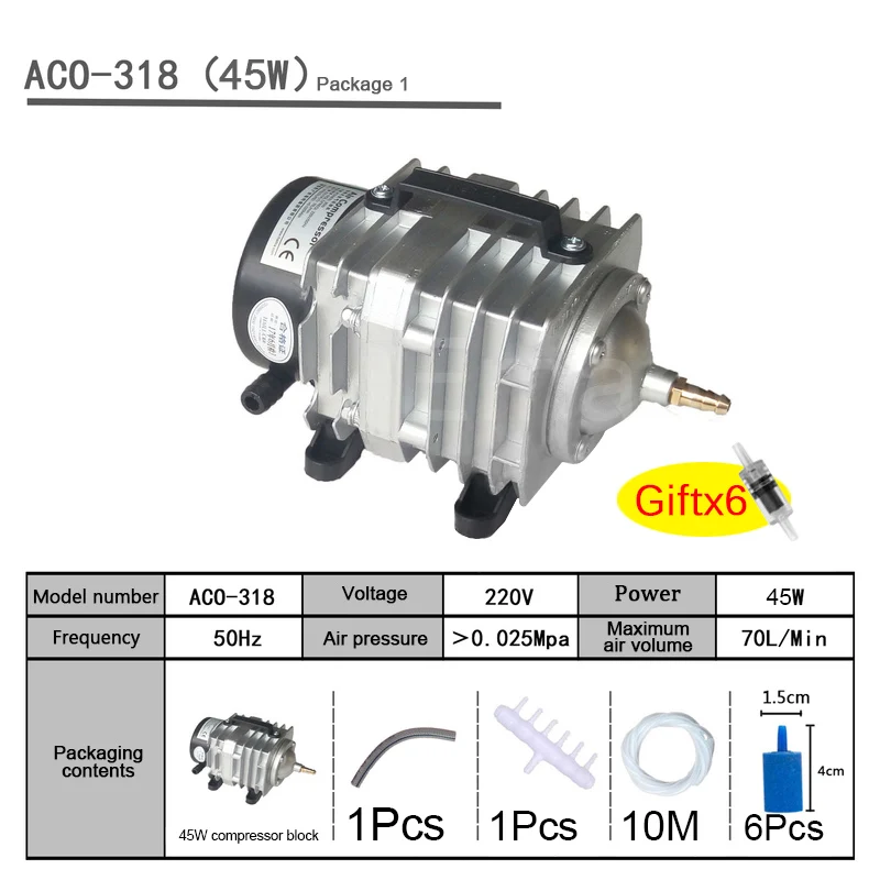 ACO-318 Package1 Hailea ACO 208 308 318 кислородный насос высокой мощности AC Электромагнитный воздушный насос пруд с рыбой кислородный насос компрессор - Цвет: ACO-318 Package1