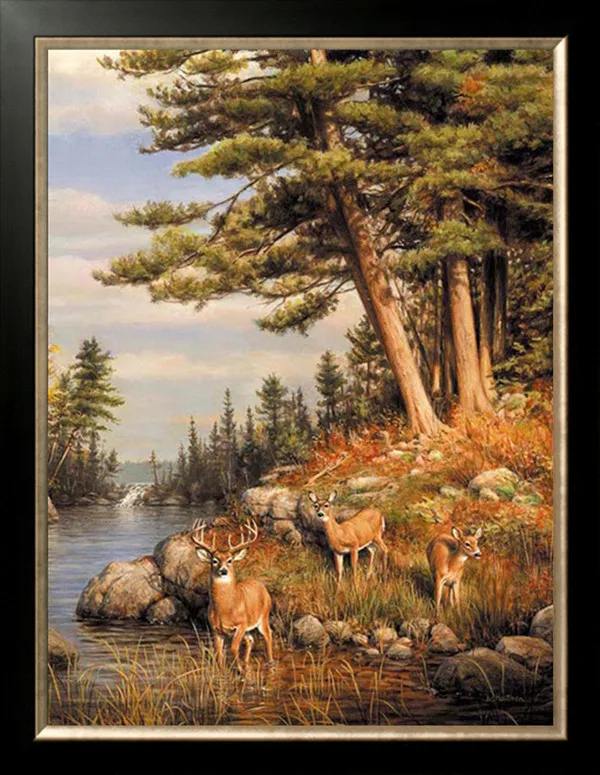 

New Diamond mosaic full diamond embroidery beads Deer river woods Animal diamonds cross stitch painting inlay handwork