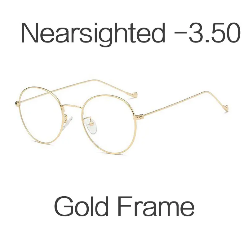-3.50 HUHAITANG Round Nearsight Glasses Women Luxury Brand Anti Blue Light Computer Eye Glasses Frames For Men Clear Myopia Eyeglasses - Цвет оправы: -3.50