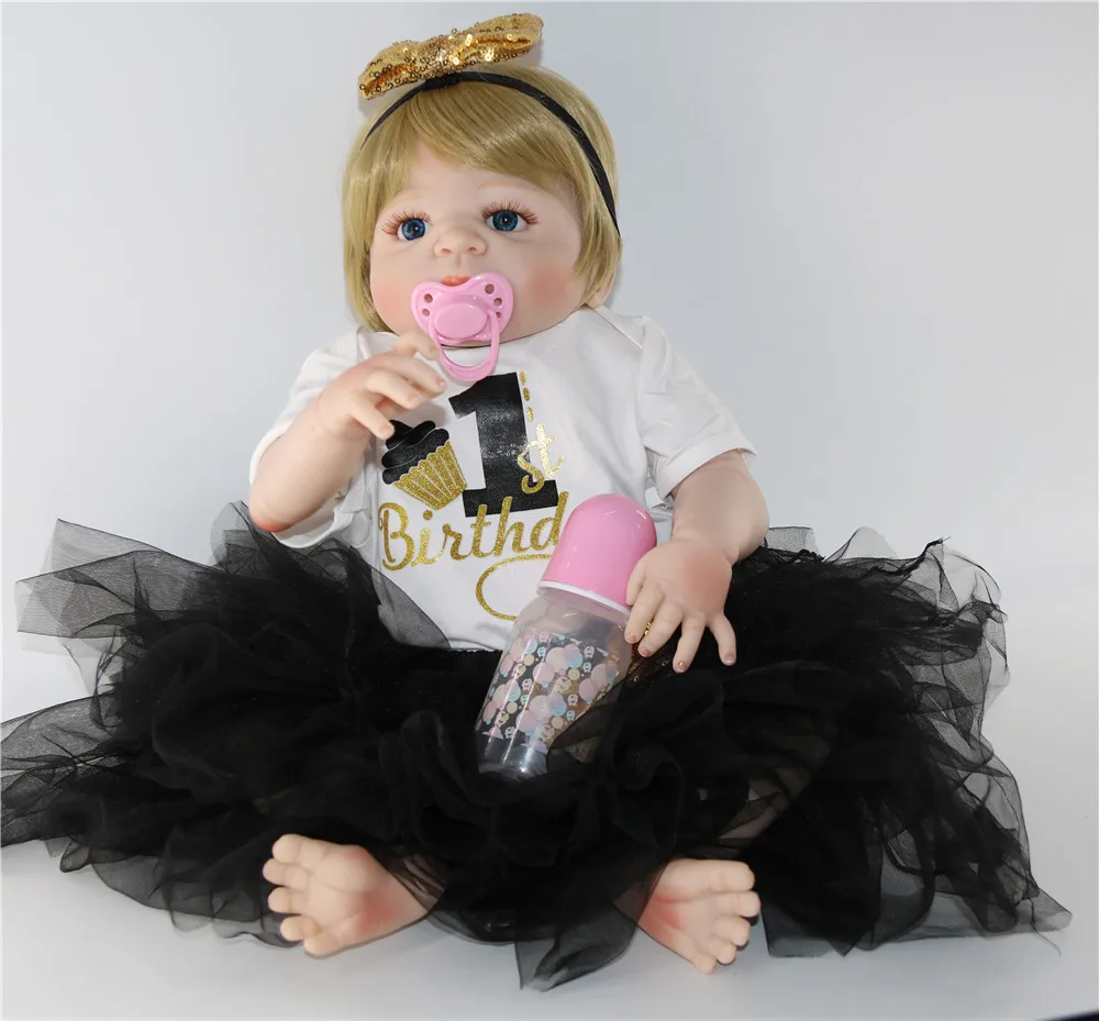 

Полностью силиконовая кукла реборн 55 см, Реалистичная игрушка для новорожденных, принцесса, белая кожа, живая детская игрушка для купания, д...