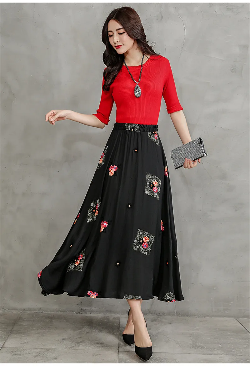 Faldas Mujer новые Инди фолк Harajuku больших размеров 2XL модные юбки женские хлопок лен узор винтажная элегантная Этническая юбка