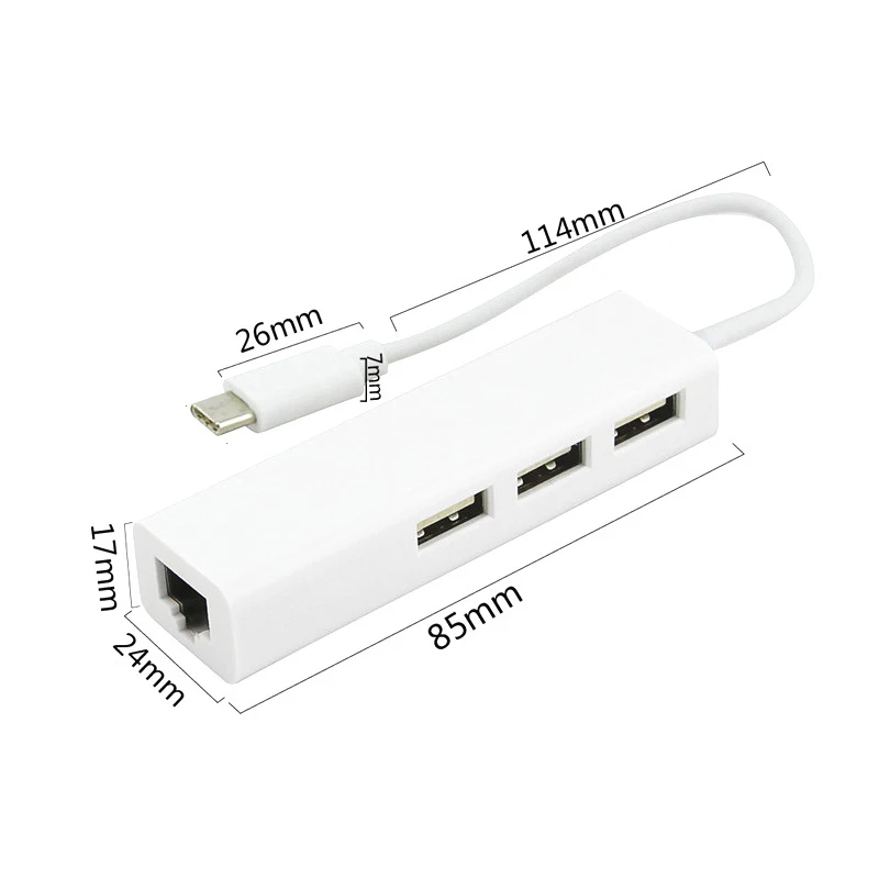 Cliry USB 2 0 Type-C миниатюрный usb-концентратор для RJ45 сетевой LAN адаптер Ethernet с 3 портами