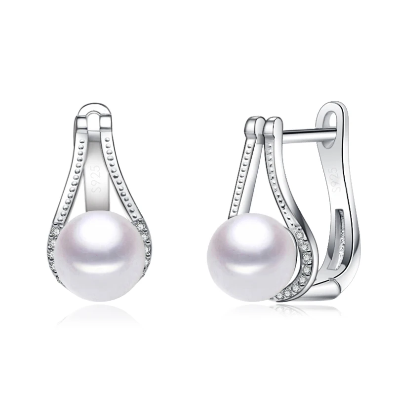 white pearl earring Милые серьги-гвоздики из настоящего серебра 925 пробы для женщин, лучший подарок для девушек, белые, черные, серые серьги из натурального пресноводного жемчуга - Цвет камня: white pearl earring
