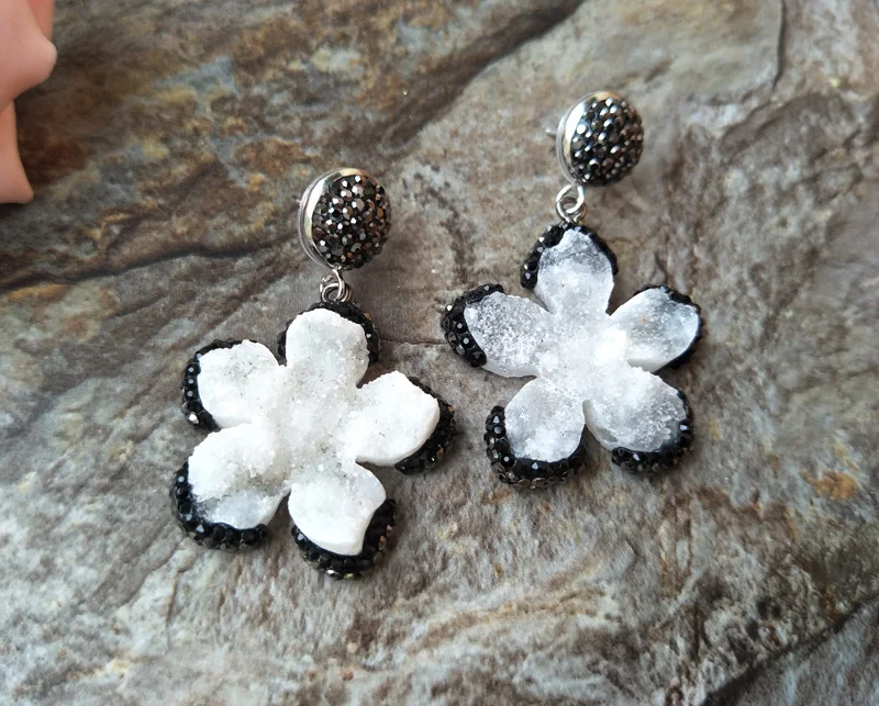 

5 pairs starfish shape Druzy Stone Charm Pave Crystal Rhinestone Dangle Earrings Jewelry For Women ER171
