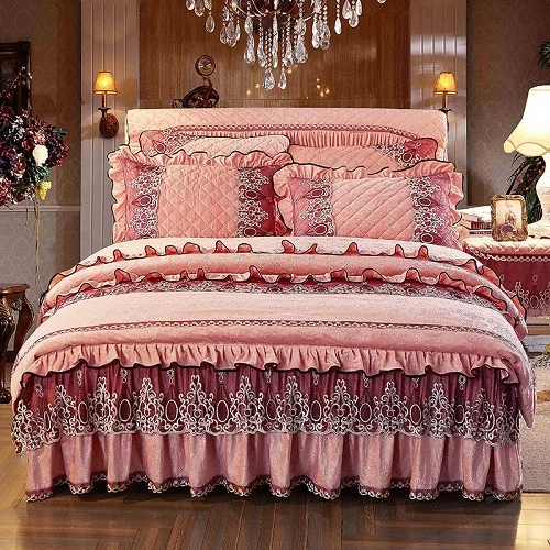 bedding set 4 Роскошный комплект постельного белья принцессы, Комплект постельного белья, флисовый теплый пододеяльник, покрывало для кровати, parure de lit adulte couvre lit - Цвет: bedding set 4