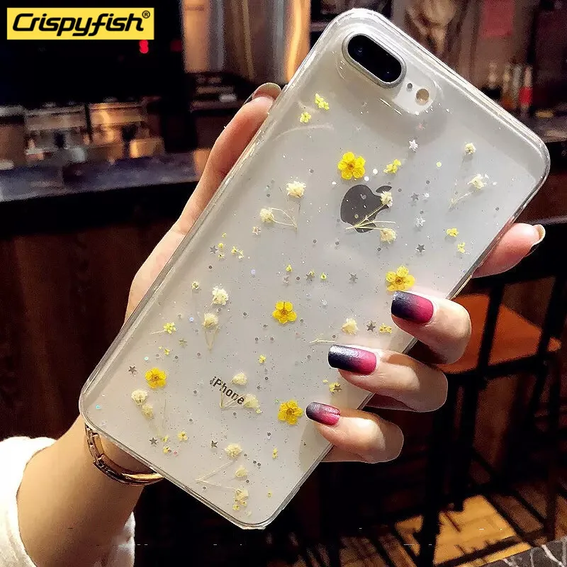 Прозрачный мягкий силиконовый чехол Crispyfish для iPhone 6 6s 7 8 Plus X Xs Max XR с цветочным