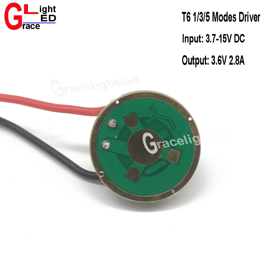 2pcs Cree XML T6 U2 L2 5Mode /1Mode /3Mode LED Driver 22mm DC3.7V-15V Input 2800mA Output For Series | Лампы и освещение