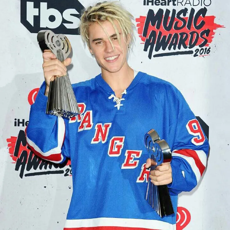 Джастин Бибер же дизайн вышивки Хоккей Рейнджерс свободные Джерси уличная на